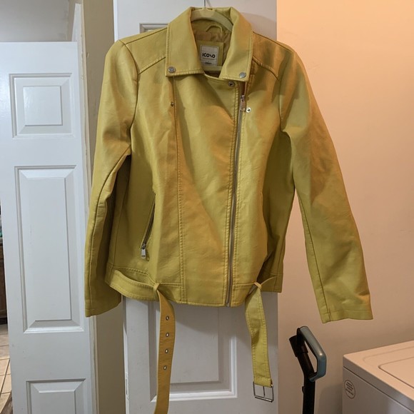 Icono Women’s Faux Leather Biker Moto Jacket Yellow • XL - Picture 1 of 8